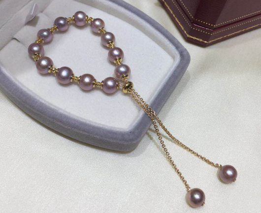 Pulsera Ajustable de Perlas de Agua Dulce Púrpura - Image 5