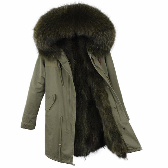 Abrigo Parka con Cuello de Piel de Mapache Oversized