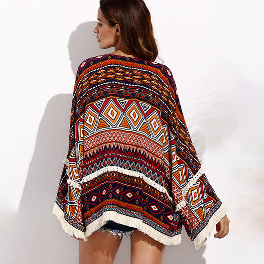Cardigan Bohemio con Flecos y Estampado Artesanal - Image 3