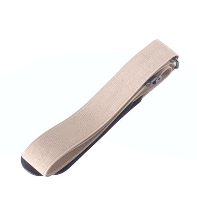 Beige elastic no-buckle belt with adjustable clips, designed for an invisible and comfortable fit. - Image 14