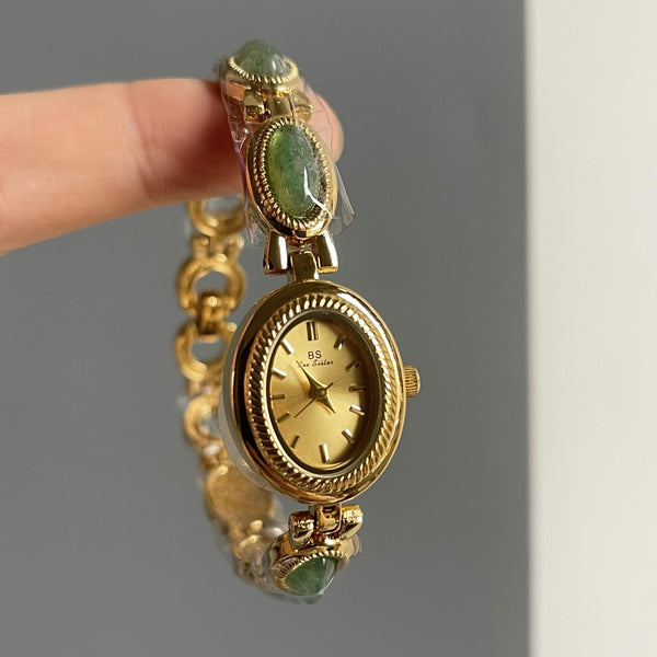 Reloj Pulsera Mujer Cuarzo Diamante Óvalo Jade Pequeño