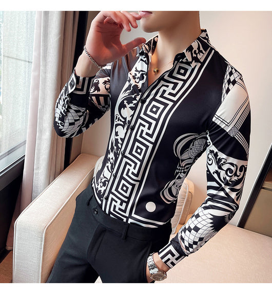 Camisa Manga Larga Estampada Slim Fit para Hombre - Image 35