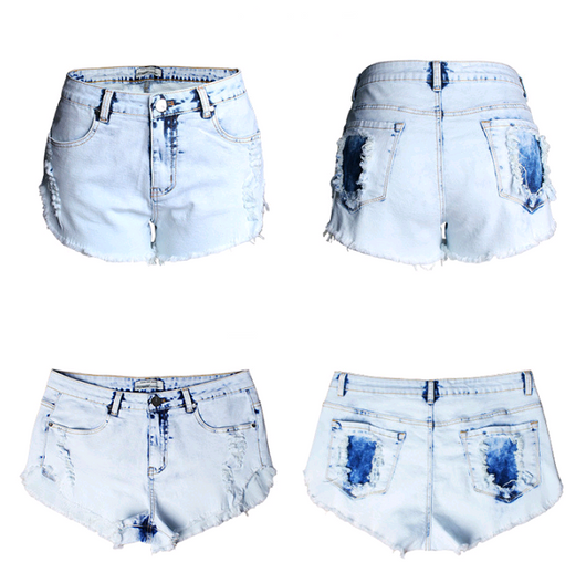Shorts de Mezclilla Blanca Desgastada Cintura Alta para Mujer - Image 4