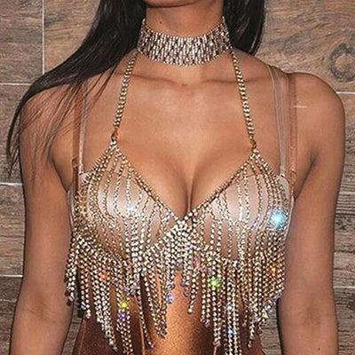 Cadena de Cuerpo Bikini con Diamantes y Flecos - Image 7