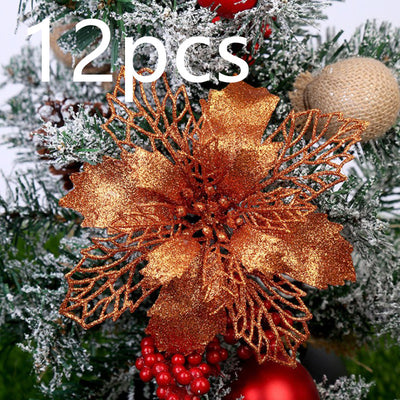 Flores Navideñas Artificiales con Brillo - Adornos para Árbol de Navidad y Decoración del Hogar - Image 64
