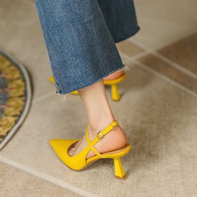 Sandalias Stiletto Punta Aguda con Hebilla de Cuero para Mujer - Image 12