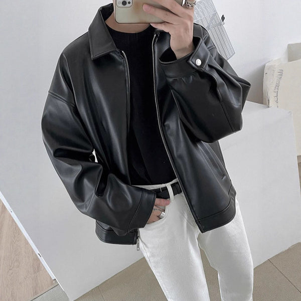 Chaqueta Beisbolera de Cuero Coreana para Hombre