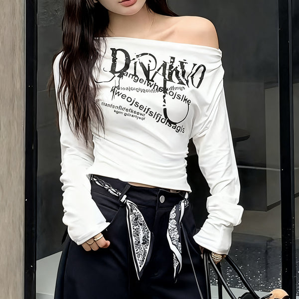 Blusa Manga Larga Hombro Asimétrico Ajustada y Reductora