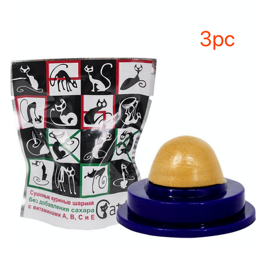 Two pet cat energy ball lick toys with catnip, one with a green base and orange pouch, the other with a blue base and black pouch. - Image 15