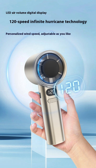 Starry Gray handheld fan with a digital display showing '100' and control buttons, featuring a sleek, modern design. - Image 22