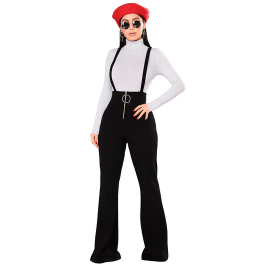 Pantalón Acampanado de Cintura Alta con Tirantes y Botones Grandes - Image 7