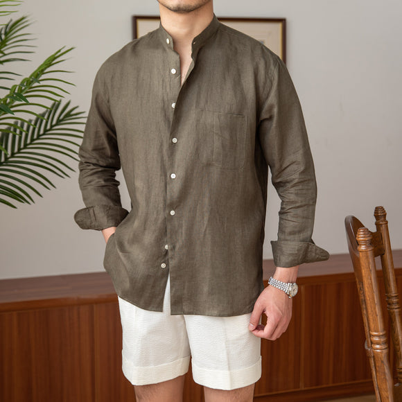 Camisa de Lino Puro Transpirable para Hombre - Casual Ligera de Manga Larga
