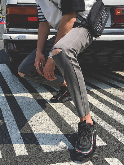 Jeans Slim Fit Rotos en las Rodillas Estilo Coreano para Hombre - Image 3