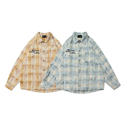 Camisa Cuadriculada Retro Americana con Bordado de Alfabeto - Image 16