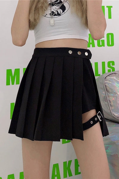 Falda Shorts Plisada Punk Asimétrica para Mujer Talla Grande - Image 9