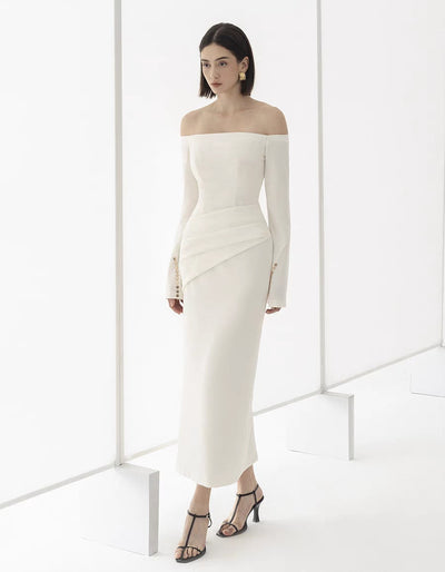 Vestido Elegante Cuello Barco con Mangas Campana y Cintura Ajustada - Image 11