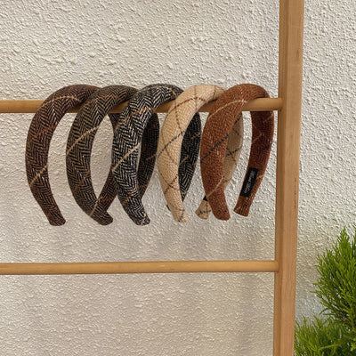 Diadema Ancha de Lana Estilo Coreano Cuadros Otoño Invierno - Image 3