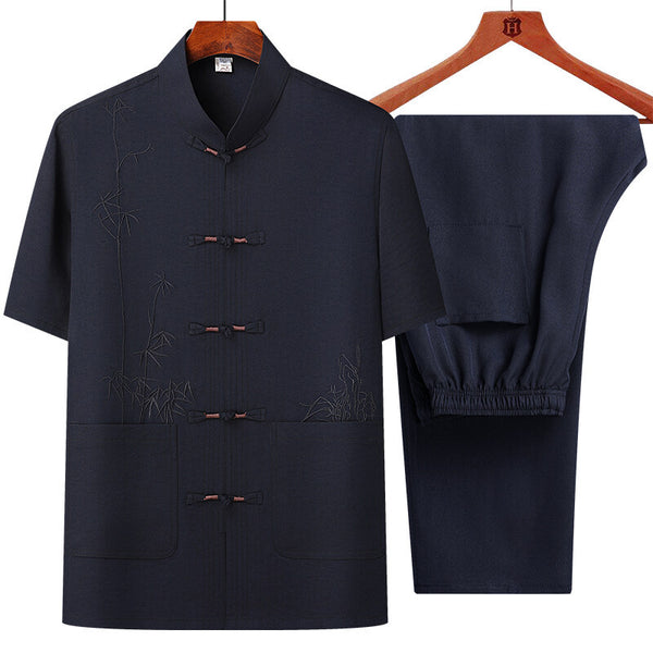 Traje Tang Chino Tradicional de Manga Corta para Hombre