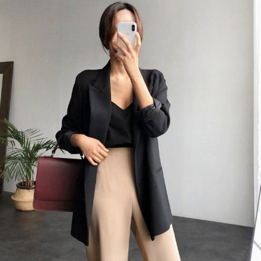 Blazer Drapeado Negro Estilo Coreano para Mujer - Image 7