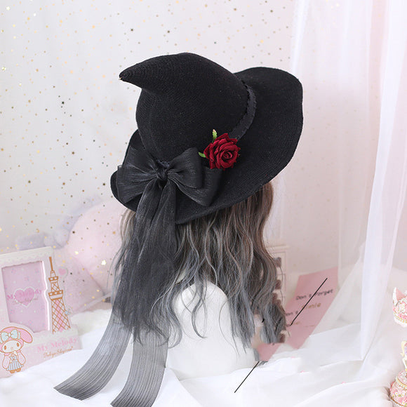 Sombrero de Bruja Gótico Lolita con Moño Rosa - Accesorio Cosplay y Fiesta