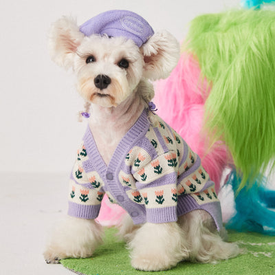 Cardigan Suéter para Perro con Flores Moradas - Image 4