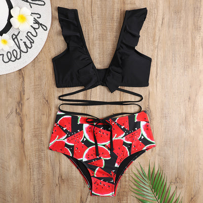 Traje de Baño Estampado Flor de Loto Cintura Alta con Abertura Lateral - Image 10