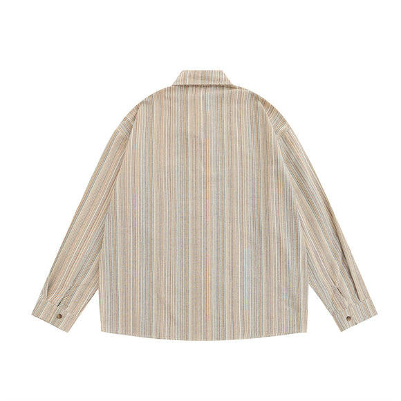 Cardigan Holgado a Rayas Verticales - Camisa Casual Trendy de Manga Larga