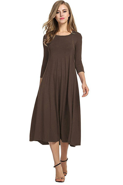 Vestido Oscilante Cuello Redondo Manga Corta Color Sólido - Image 22