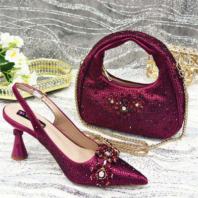 Zapatos de Tacón Alto Punta Fina con Flores de Cristales y Bolso Juego Suave - Image 4