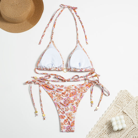 Bikini Estampado Espalda Descubierta con Cordones y Anillos - Image 26