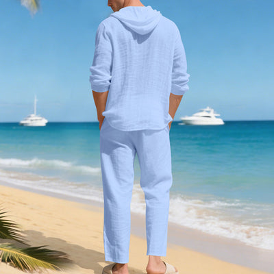 Conjunto de Camisa y Pantalón de Lino Holgado con Capucha - Comodidad Respirante - Image 35