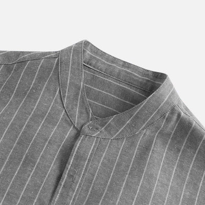 Camisa de Lino a Rayas con Manga Tres Cuartos para Hombre - Image 9