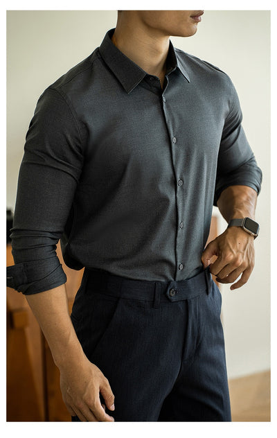Camisa de Lana Modal Estilo Old Money para Hombre - Image 13