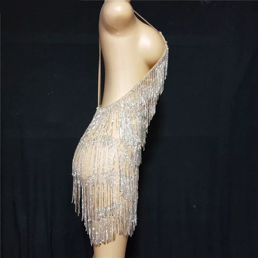 Vestido de Noche Elegante con Escote Profundo y Cristales Brillantes - Image 12