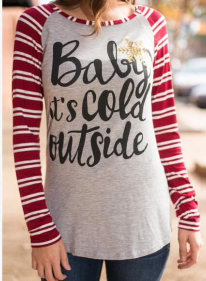 Camiseta Niña Manga Larga Estampado Copo de Nieve y Rayas - Moda Europea - Image 2