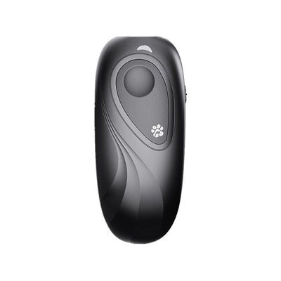 Dark gray handheld ultrasonic dog repeller and training device with a large button and a white paw print icon. - Image 5