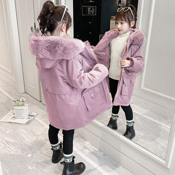 Abrigo Acolchado Cálido con Capucha para Niñas - Forro Polar Interior