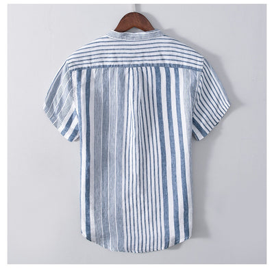 Camisa Casual de Lino Manga Corta a Rayas para Hombre Transpirable - Image 11
