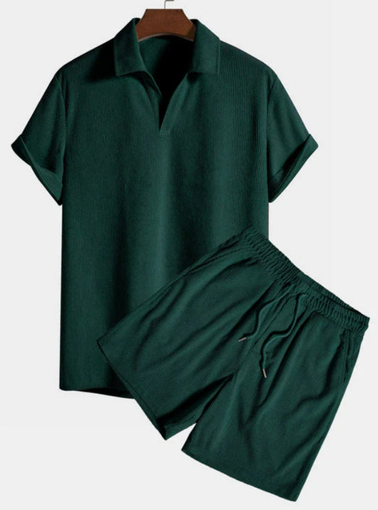 Conjunto de Playa Casual Dos Piezas en Pana Multicolor con Manga Corta - Image 10