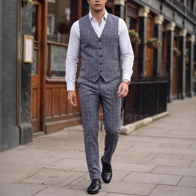 Chaleco y Pantalón de Vestir a Cuadros para Hombre - Conjunto Ejecutivo de 2 Piezas