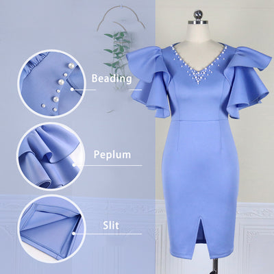 Blusa Elegante Talla Grande con Cuello en V, Mangas Fruncidas y Detalles Brillantes - Image 7