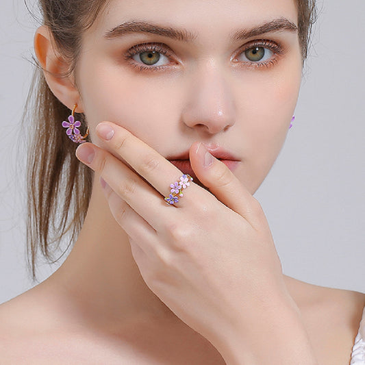 Anillo Ajustable con Flor Myosotis Silvestre para Mujer