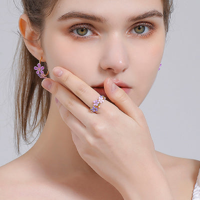 Anillo Ajustable con Flor Myosotis Silvestre para Mujer
