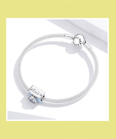 Pulsera de Plata Esterlina con Cámara Brillante y Cuentas - Image 3