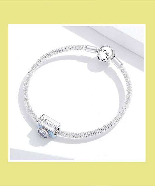 Pulsera de Plata Esterlina con Cámara Brillante y Cuentas - Image 3