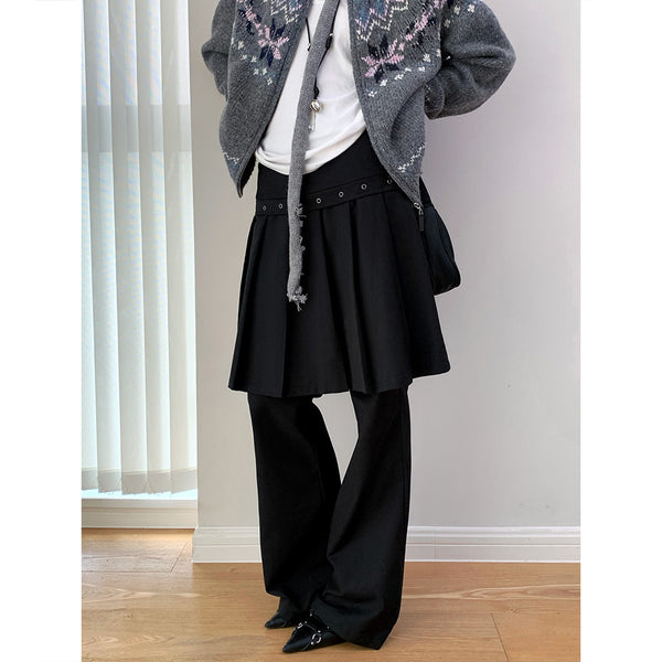 Pantalón Casual Coreano Falsa Dos Piezas con Diseño de Peto