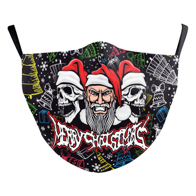 Green Christmas dustproof face mask with a festive pattern of red and gold ornaments, candy canes, gingerbread, and "Merry Christmas!" text. - Image 16