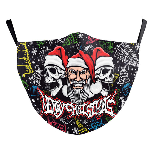 Green Christmas dustproof face mask with a festive pattern of red and gold ornaments, candy canes, gingerbread, and "Merry Christmas!" text. - Image 16