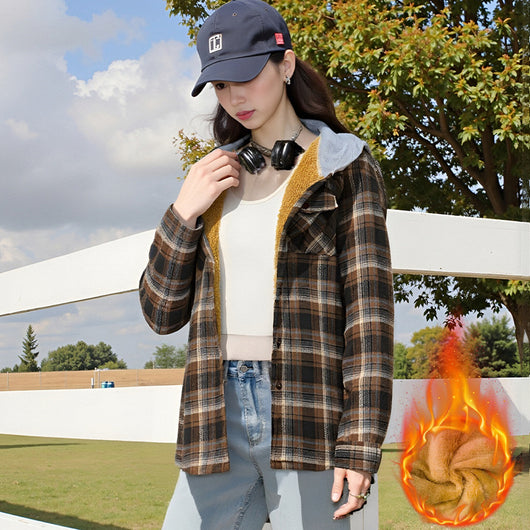 Camisa Cuadros Holgada con Capucha para Mujer - Image 7
