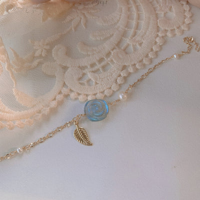 Pulsera Rosa Moonlight Gris con Hoja de Oro - Image 7